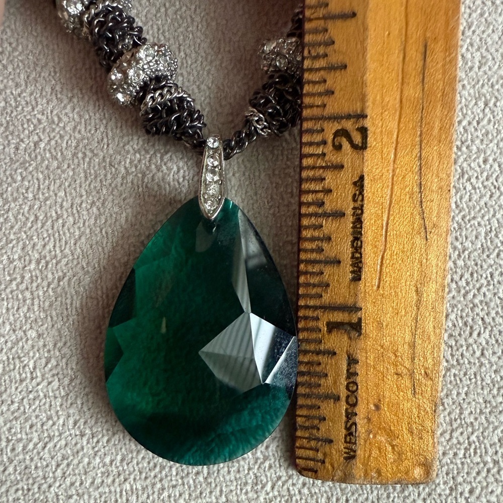 LOFT Dark Green Teardrop Pendant Necklace – Gunmetal Chain - Picture 7 of 12